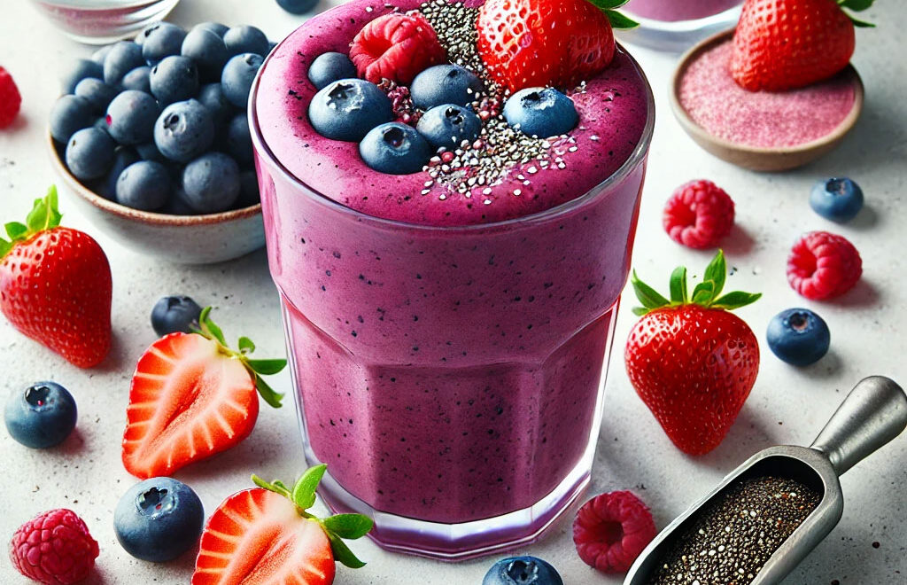 Berry Bliss Smoothie | Antioxidant-rich smoothie | High-protein smoothie recipe | Bariatric-friendly smoothie | Low-sugar berry smoothie | Chia seed smoothie | Smoothie for weight loss | Healthy berry smoothie | Post-surgery smoothie Low-carb smoothie recipe