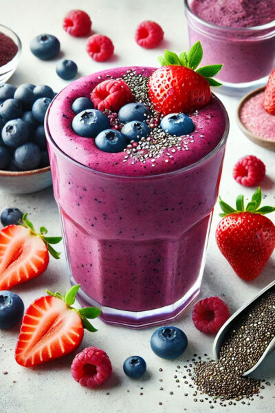 Berry Bliss Smoothie | Antioxidant-rich smoothie | High-protein smoothie recipe | Bariatric-friendly smoothie | Low-sugar berry smoothie | Chia seed smoothie | Smoothie for weight loss | Healthy berry smoothie | Post-surgery smoothie Low-carb smoothie recipe